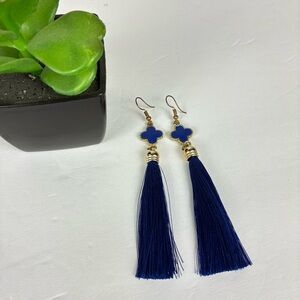 Blue Tassel Earrings Boho Chic